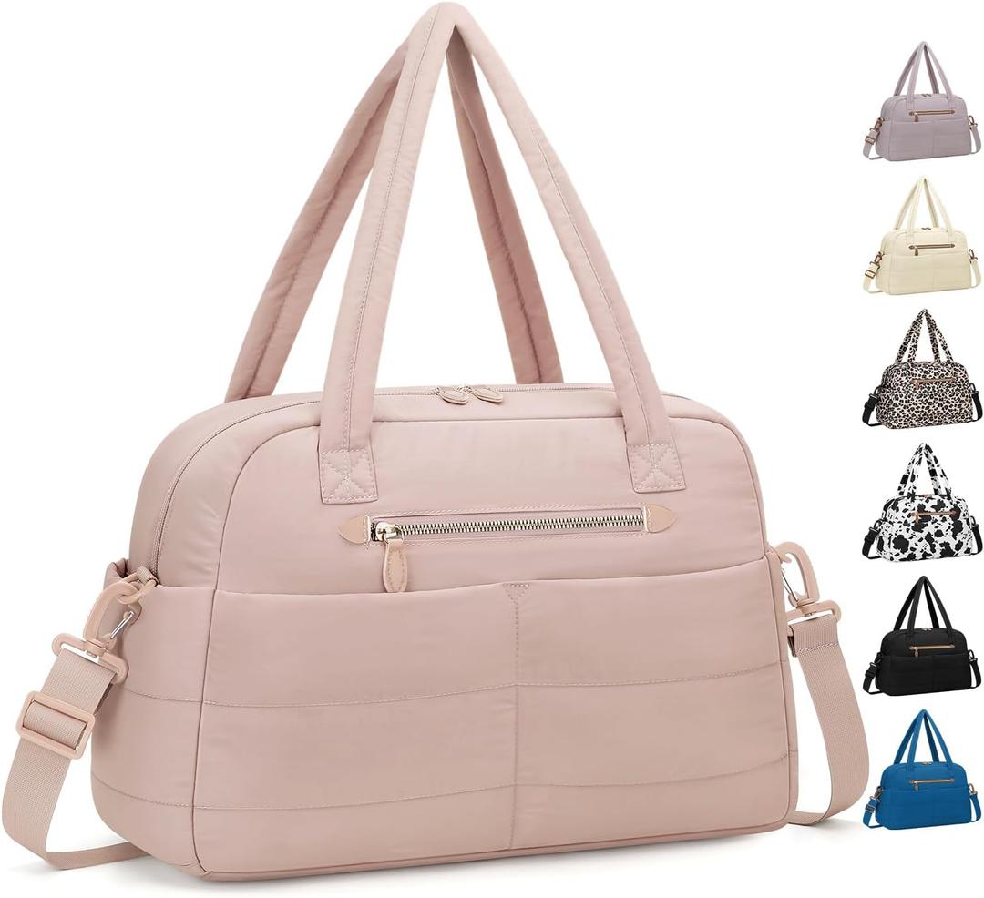 Pritent Travel Duffle Bag,Puffer Carry On Duffel Bag with Laptop Compartment Waterproof Overnight Weekender Bags for Women Large Hospital Tote Bags for Labor and Delivery (Medium,Pink)