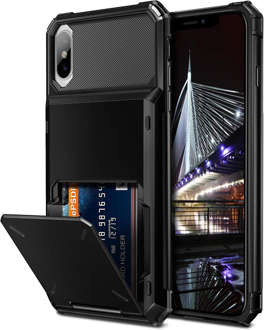 Vofolen Case for iPhone Xs Max Case Wallet ID Slot Credit Card Holder Scratch Resistant Dual Layer Protective Bumper Rugged TPU Rubber Armor Hard Shell Case Cover for iPhone Xs Max 10S Max (Black)
