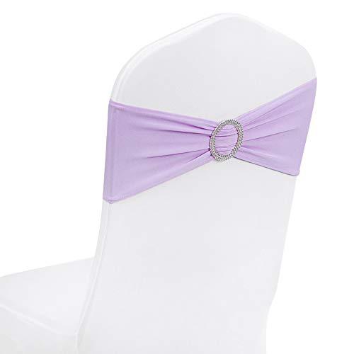 Peomeise 50pcs Lavender Spandex Chair Sashes with Buckle Slider for Wedding, Party Decoration
