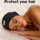 SECZIPE 2pcs Silk Satin Bonnet Hair Wrap for Sleeping, Adjustable Strap Curly Natural Hair Night Caps for Women Men (Black&Black), Medium-Large, Black