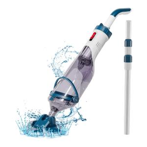 Pool Vacuum for Above Ground Pool with a Telescopic Pole, Running time up to 1H, Handheld Rechargeable Pool Cleaner with Powerful Suction up to 18.5 gallons/min, Ideal for Leaves & Debris, PC10