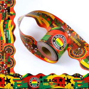 6 x 72ft Black History Month Bulletin Board Border Decoration Kente Cloth Trim Irregular Two-Sided Printed Paper for Classroom Poster African American Celebration Party School Decor