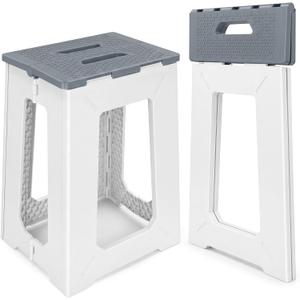neotidy Foldable Stool Chair, 17.7 Tall Folding Seat for Adults up to 400 lb, Heavy-Duty Plastic Foldable Stool for Sitting, Portable Compact Folding Chair for Home Outdoor Camping, Gray