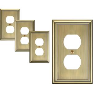 4-Pack Duplex Outlet Covers, Decorative Wall Plates for Electrical Outlets, Antique Brass Switch Plates and Outlet Covers, Durable Zinc Alloy Receptacle Cover, Corrosion Resistant