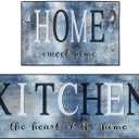 Navy Blue Kitchen Rugs and Mats Non Skid Washable Set of 2, Abstract Oil Painting Vintage Floor Mats, Sweet Heart Home Runner Rug, Rustic Kitchen Decor