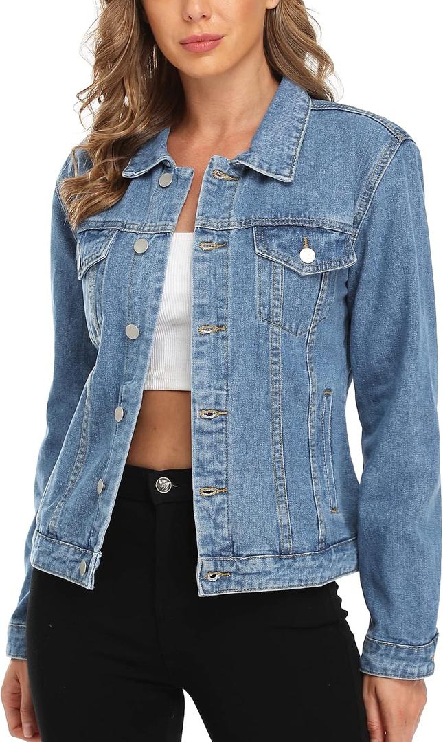 MISS MOLY Women's Denim Jacket Button Up Long Sleeve Basic Trendy Jean Jacket Coat with Pockets, US 6
