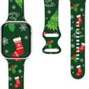 2 x Christmas Watch Bands for Apple Watch Band 38/40/41/42/44/49mm for Men Women, Silicone Waterproof Adjustable Printed Smartwatch Strap for iWatch Series 9 8 7 6 5 4 3 2 1 SE Replacement Wristband Gifts (Green Christmas Tree)