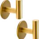 Vuzvuv Adhesive Brushed Gold Hooks, SUS304 Stainless Steel Self-Adhesive Towel Coat Robe Heavy Duty Waterproof Hook for Bathrooms Kitchen Hotel (2-Pack)