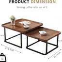 Square Nesting Coffee Table Set of 2, 23.6"+19.7" Nesting Tables,Small Square Coffee Table with Fluted,Center Table for Living Room Bedroom Office Balcony Yard (Walnut), 23.5" x 19.5" + 19.5" x 15.5"