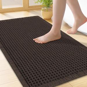 Smiry Waffle Bath Mat 24x17, Extra Soft Absorbent Bathroom Rugs, Non Slip Machine Washable Quick Dry Bath Rugs for Bathroom Floor, Tub, Shower, Home Decor Accessories, Chocolate