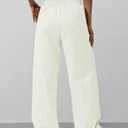 3 x Women's Wide Leg Pants Y2K Trendy Elastic Waist Track Pants Baggy Tie Knot Trousers with Zipper Pockets Streetwear Casual (Beige, S)