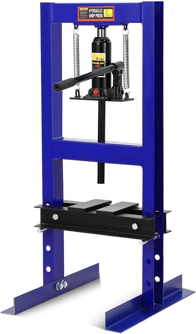 6T Hydraulic Press, 6 Ton H-Frame Garage Benchtop Hydraulic Shop Press, Adjustable Hydraulic Press with Plates, Blue