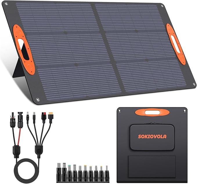 SOKIOVOLA NType 16BB 100W Portable Solar Panel for EF/Jackery/Bluetti/Anker Power Station,ETFE Foldable Solar Panel Charger 25% High Efficiency USBA & QC3.0 Output IP68 for Blackout Camping RV