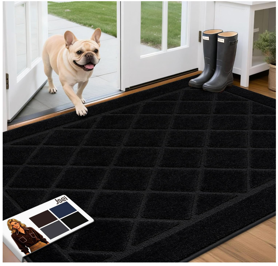 JSEI Dirt Trapper Door Mat 36"x60", Black
Non-Slip Washable Entryway Mats, Dog Door Mat, Absorbent Floor Mats, Low Profile Welcome Mat for Front Back Door