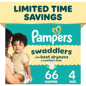 Pampers Swaddlers Diapers, Size 4 (15-34 lbs), 66 Count, Absorbent, Keeps Baby Dry and Comfortable, Skin Safe Disposable Baby Diaper