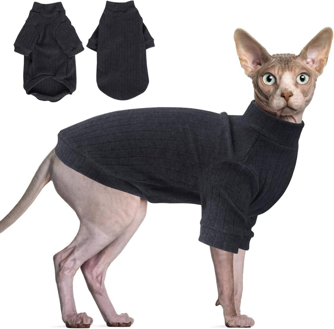 Idepet Sphynx Hairless Cats Sweater Shirt Kitten Soft Puppy Clothes Pullover Cute Cat Pajamas Jumpsuit Cotton Apparel Pet Winter Turtleneck for Cats and Teacup Chihuahua Small Dogs(Black,M)