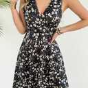 Casual Sleeveless Summer Dresses for Women, Black Floral, Large | Floral Sundress, Wrap V-Neck, Elastic Waist with Pockets, Fit and Flare A-Line Design for Vacation, Beach, Casual Wear (L)