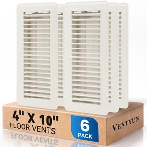 4" x 10" Floor Register Vent Covers 6-Pack, Walkable Powder-Coated Metal Vent Covers with Adjustable Airflow, Curved Safe Edges for Floor/Wall, White