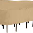 Classic Accessories Terrazzo Water-Resistant 89 Inch Rectangular/Oval Patio Table & Chair Set Cover, Outdoor Table Cover (Sand)