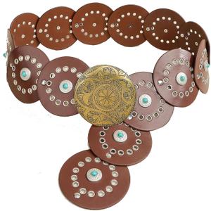 Wide Belts for Women, Vintage Leather Belt Western Cowgirl Hollow Belt Boho Waist Belt for Music Festival Dress Jeans (Brown, S)