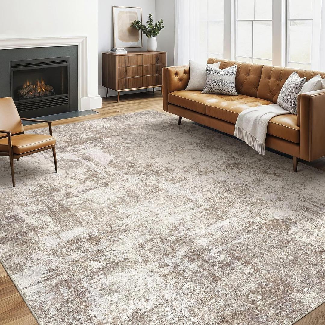 5x7 Area Rugs Living Room: Washable Large Abstract Soft Rug Stain Resistant Indoor Floor Non-Slip Accent Carpet for Women Modern Home Enthusiasts Aged- Bedroom Nursery Playroom- Beige Brown