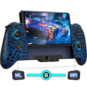 Gammeefy Switch Controller for Nintendo Switch/OLED, (No Drift, No Deadzone) Hall Effect Joystick Wireless Switch Controller With 9 Lights Color, One-Piece Switch Joypad for Those Who Prefer Handheld Mode (Crack)