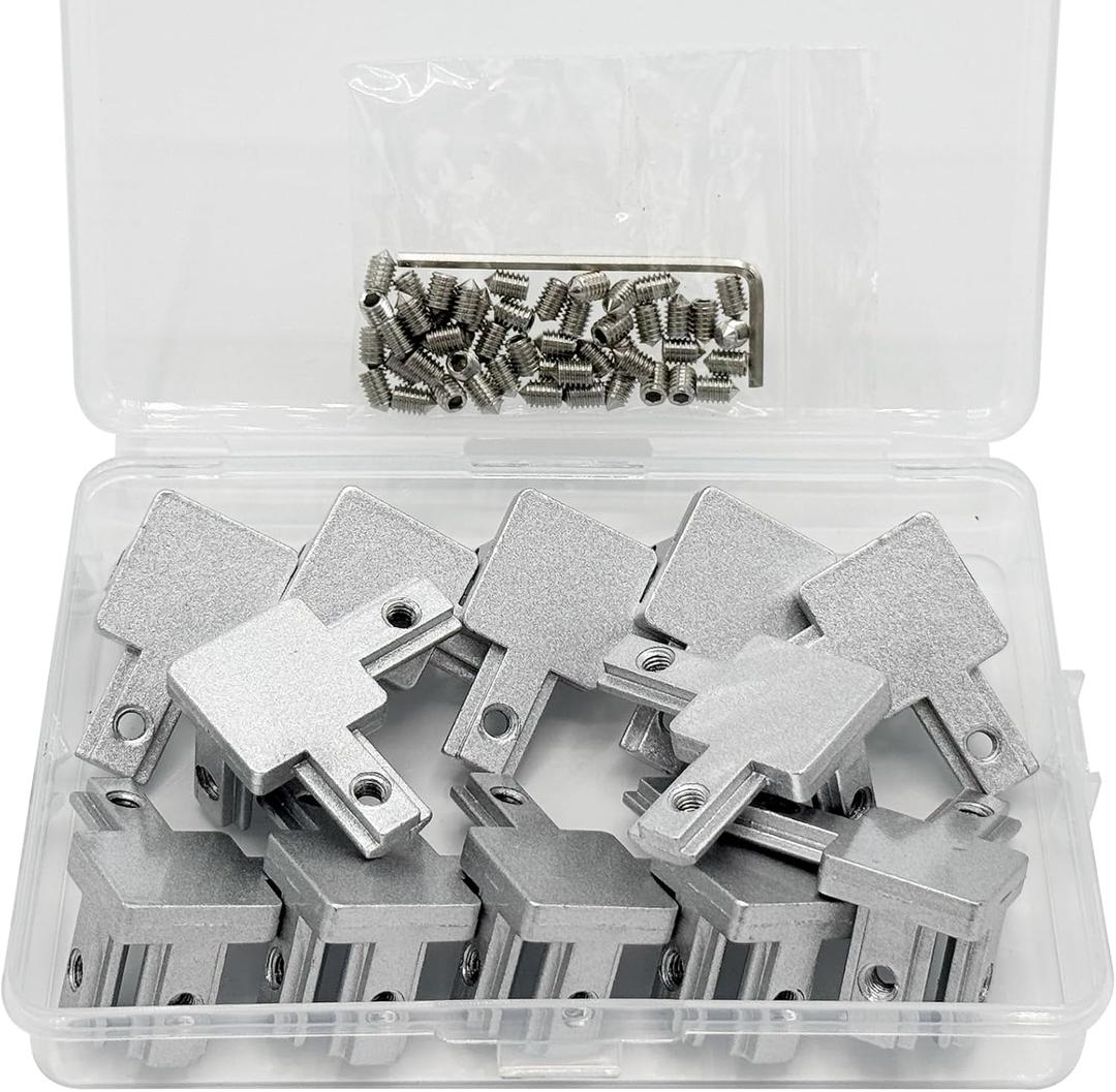 12Sets 2020 Aluminum Extrusion Hardware Accessories with Screws&Wrench, 12Pcs Silver 3-Way Bracket with 50Pcs Set Screws for 2020 V T Slot Rail Aluminum Extrusion Profile
