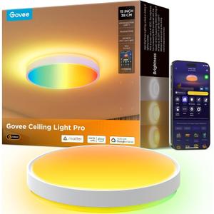 Govee Smart Ceiling Light 4300LM, RGBIC LED Ceiling Light Fixture Works with Matter, Flush Mount Light Fixture, DIY Colors, 2700K-6500K Dimmable for Bedroom, Living Room, 15 Inch, 1 Pack
