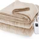 Sunbeam Royal Posh Velvet Heated Electric Blanket Queen Size, 90" x 84", 12 Heat Settings, 12-Hour Selectable Auto Shut-Off, Fast Heating, Machine Washable, Warm and Cozy, Champagne