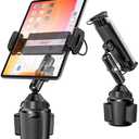 iPad Cup Holder Mount, Adjustable Alloy Arm for Car, Tablet Mount Road Trip Essentials Compatible With 4.7"-12.9" Cell Phones & Tablets