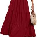 Arolina Maxi Skirt for Women Summer Boho Elastic High Waist Pleated A-Line Flowy Ruffle Swing Tiered Long Beach Skirt Dress , Red