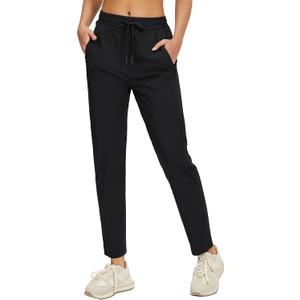 Womens Athletic Pants Lightweight Quick Dry Jogging Pants with Pockets for Lounge, Workout, Hikking, Golf, Travel (X-Large, Black)