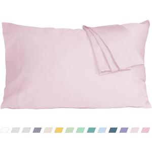 Pillow Cases, Standard Queen Size Cotton Percale Weave Pillowcases, Pre-Shrunk Breathable and Hypoallergenic Pillowcases, Set of 2 (2 Piece Standard/Queen 20 Inch x 30 Inch, Light Pink)