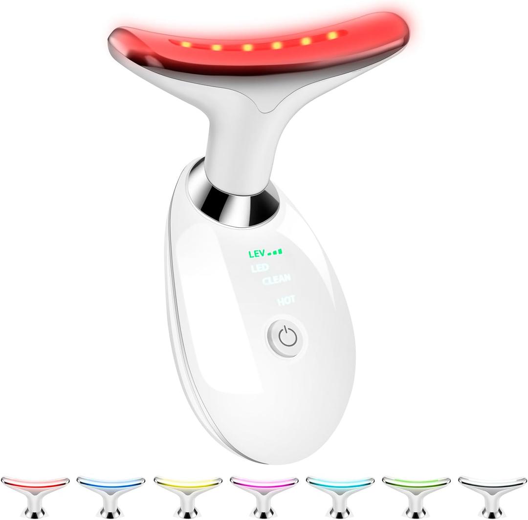VGY Face and Neck Massager Tool, 7-in-1 Color Red-Light-Therapy Wand for Skin Care, White