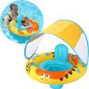 Swimbobo Inflatable Baby Swimming Float with Safe Seat and Canopy for Age 6-36 Months Toddler (Yellow Dinosaur)