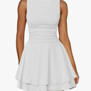 Kaximil Women's Ruffle Hem Boat Neck Mini Dress Sleeveless Ruched Corset Short Party Dresses, Size M