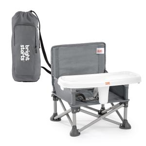 Bright Starts Pop 'N Sit Portable Booster, Indoor/Outdoor Use, Floor Seat with Feeding Tray, Grey, 6 Mos - 3 Yrs (Gray 2)