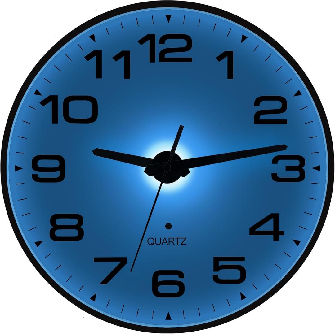 Night Light Wall Clocks Battery Operated, 10 Inch Silent Wall Clock for Bedroom Night Glow, Sound Control Luminous Wall Clocks for Living Room Decor, LED Wall Clock Modern for Kitchen Office