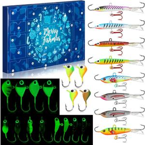 24 Ice Fishing Advent Calendar 2025 Christmas Countdown 24 Days Ice Fishing Lures Countdown Calendar Set for Ice Fisher Adult Men Father Ice Fishing Blind Box Surprise Gift (Bright Style)