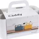 BLUE GINKGO Stackable Organizer Caddy  Korean-Made Portable Tote for Bathroom, Office, Crafts, or School Supplies (Rectangle, White)