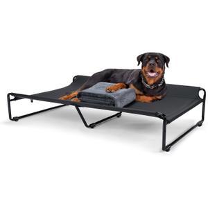 Veehoo Large Elevated Dog Bed - Extra Large Dogs, Outdoor Guardrail Pet Cot, Anti-Slip Camping Hammock, Breathable Teslin Mesh Fabric, XXL (59.0"L x 35.4"W x 10.6"Th, Black)
