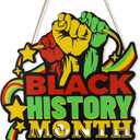 2 x Black History Month Door Decorations Hollow Design Wooden Black History Month Wreath Sign Hanging African American Decorationsfor Home Holiday Classroom Office School Praty