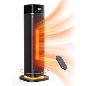 JRD 24" Fast Heating Space Heater, Portable Electric Heater with Remote, Night Light, 80 Oscillation, 4 Mode, Overheat & Tip-Over Protection, Ceramic Heat for Bedroom Office (Black)