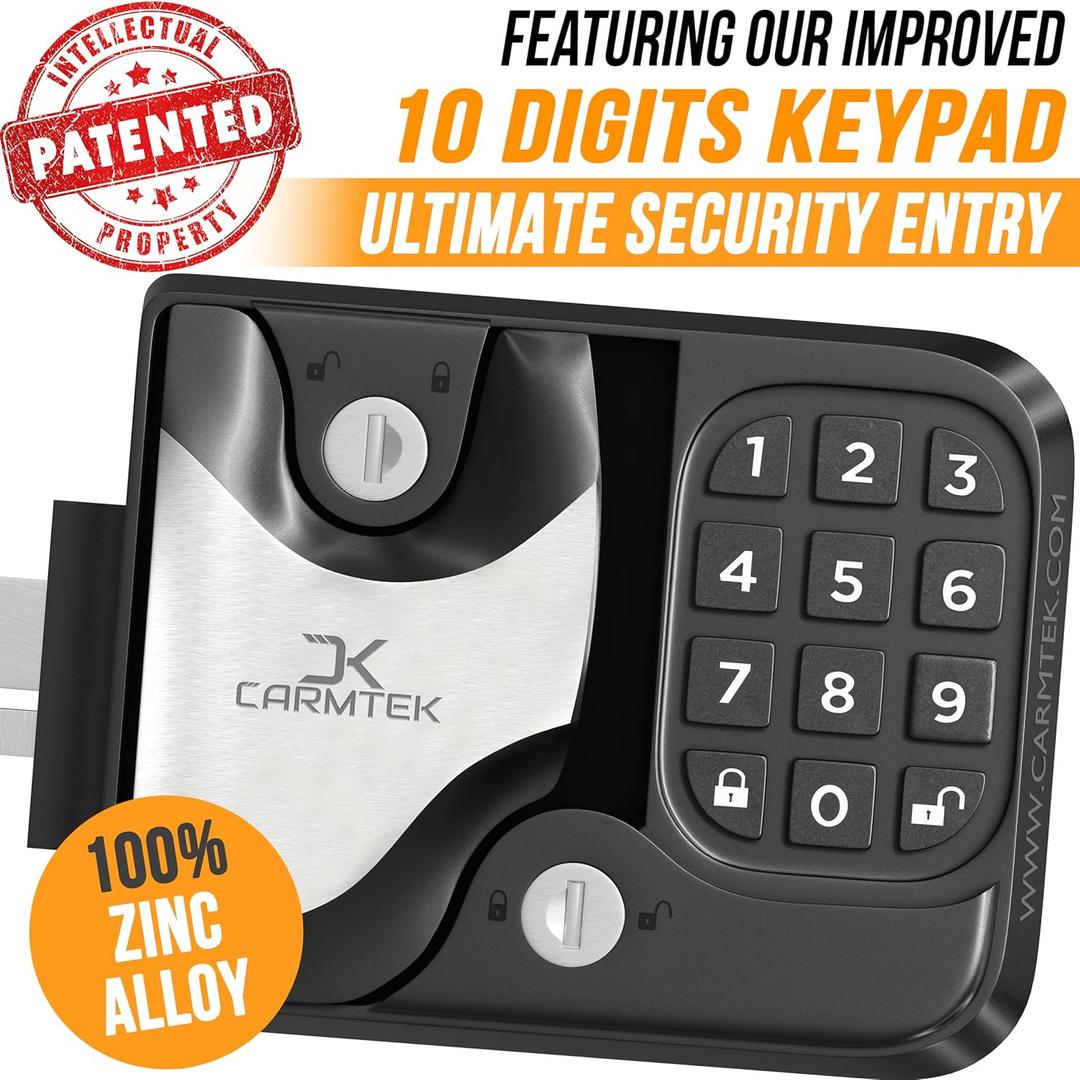 CARMTEK - 10 Digits RV Keyless Entry Door Lock  2022 Upgraded Locks w/ 2 Inside Latches Fobs Only Fit 3.75" x 2.75" Hole
