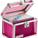 Vaultz Lockable Index Card Holder - Flash Card Organizer for Recipes, Passwords or Studying Holds 450 4x6 Notecards - Index Card Box Study Accessories, Pink Acrylic