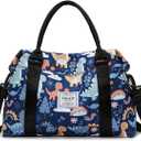Travel Duffle Bag Weekender Overnight Bag Gym Tote with Dry and Wet Separated Pocket for Women Girls Shoulder Workout Duffel Bag Water Resistant (B-Dinosaurs)