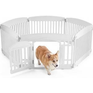 NEWBULIG Dog Playpen 6-Panel, 24IN Puppy Playpen, Stable Dog Play Pen Indoors/Outdoor with Secure Locking Door, Plastic Pet Fence for Small & Medium Dogs (White)