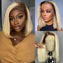 Upgrade-Ombre Bob Wig Human Hair for Black Women 13x6 HD Lace Frontal Wigs Pre Plucked 180% Density Full Ends 1B613 Ombre Blonde Bob Human Hair Wig Bleached Knots Invisible HD Lace Frontal Wigs 12"