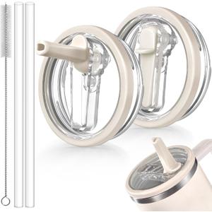 2 Pack Leakproof Lid Replacement 40 oz for Stanley Cup Accessories, Flip Straw Tumbler Leak Proof Lids for Stanley Quencher H2.0, Dust-Proof Straw Cover for stanley cups 40oz (Beige, Beige)