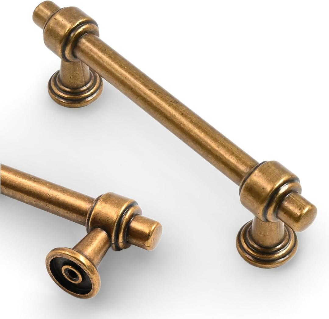 Asidrama 10 Pack 3.75 Inch(96mm) Antique Brass Kitchen Cabinet Handles, Cabinet Pulls Kitchen Cabinet Hardware for Cupboard Drawer Pulls
